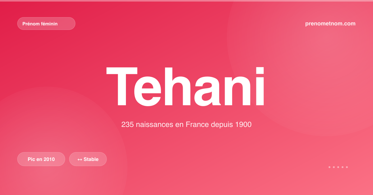 Carte visuelle du prénom Tehani